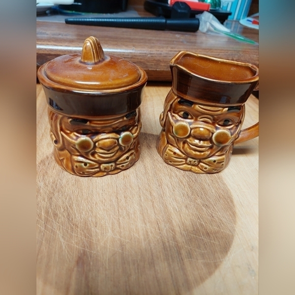 Vintage* Benjamin Franklin & Toby Brown Creamer and Sugar Colonial Set - Picture 1 of 8